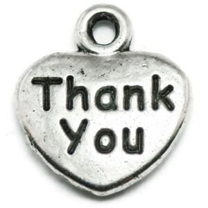8pcs Thank You Heart Charms jewelry making supplies silvertone metal